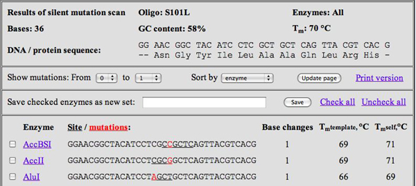 Screenshot of WatCut silent mutation analysis screen.