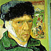 Self-portrait painting of Vincent Van Gogh with bandaged ear.