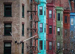 Tall mutli-colored row houses in Boston’s South End.