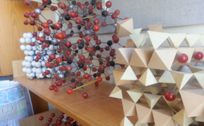 Stick and ball models of mineral atomic structure.