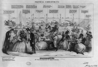 A caricature of racial intermarriage in the United States, 1864.