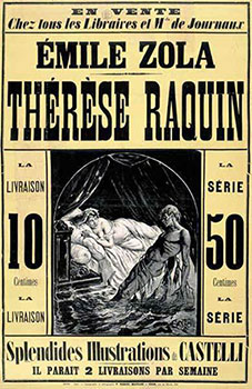 A scan of an advertisement for Thérèse Raquin, c. 1867.