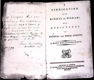 Frontpiece to 1792 edition of Mary Wollstonecraft's Vindication of the Rights of Women.