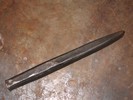 Punches are 6" long, 1/2" wide, and have a flat head for hammering. This one is square-sided, and the end is a straight point the width of the stock.