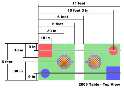Top view of table with measurements.