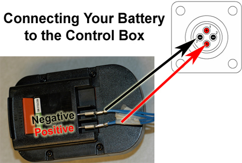 Connecting battery to control box.