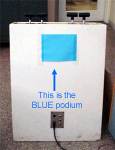 Blue podium.