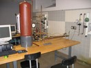 Lab 2 apparatus (left to right): computer for instrumentation and data capture, storage tank, transfer line system connected to lab's pressurized air supply.
