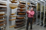 Tony discusses the variety of hull shapes displayed in the Museum's collection of historical half hull models.
