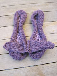 Photo of the assembled fabric slippers, before felting.
