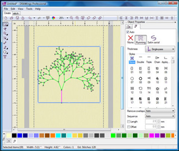 Screenshot of an embroidery design in the DRAWings4 program.