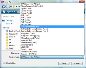 Screenshot of File Save As step in the DRAWings4 program.