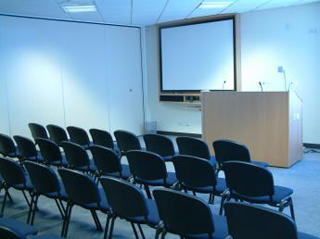 A photo of an empty lecture room.