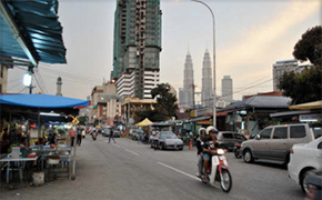A busy street scene in Malaysia. 
